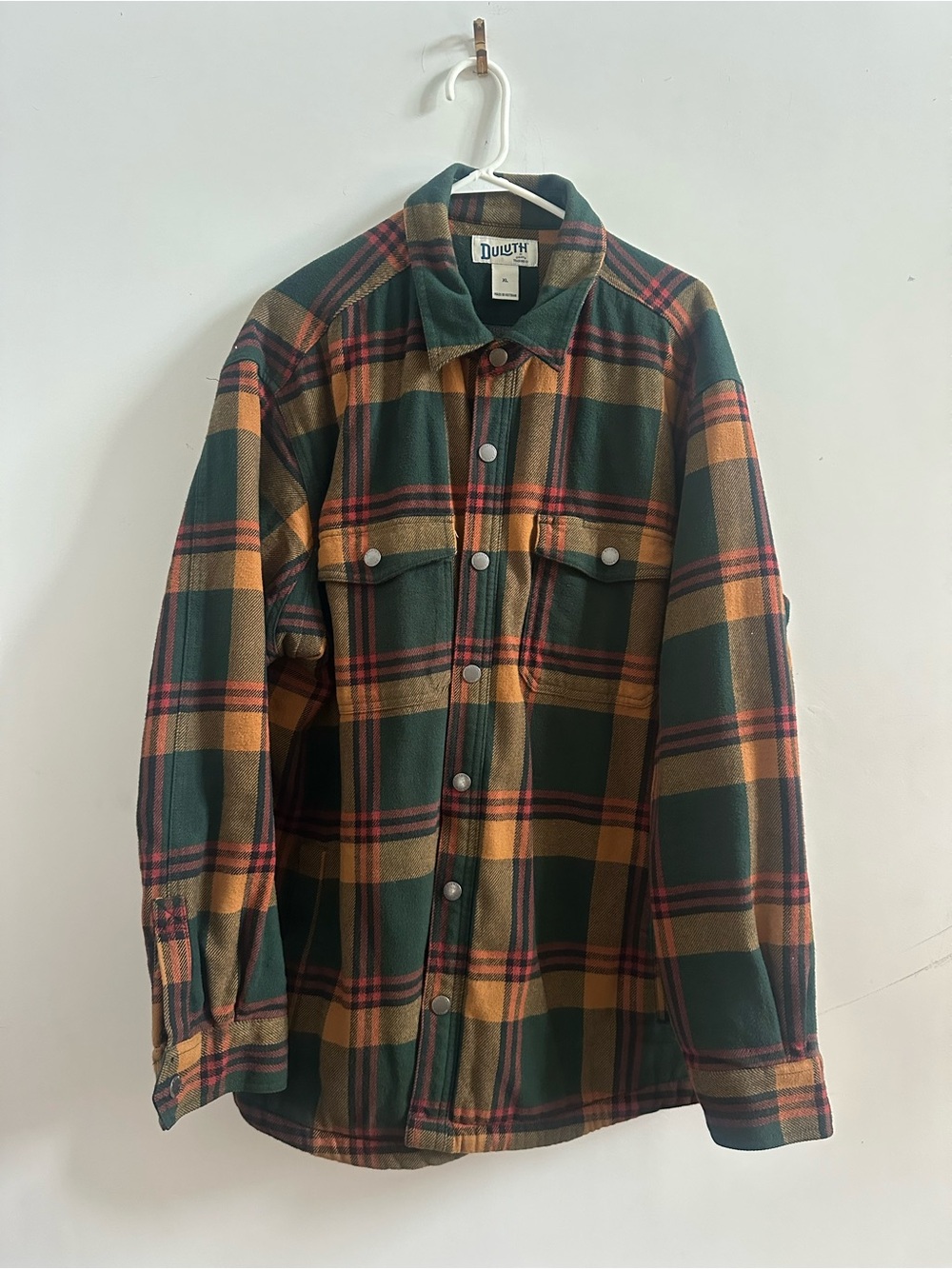 Duluth Trading Co Green, Tan & Red Plaid Shirt-Jacket